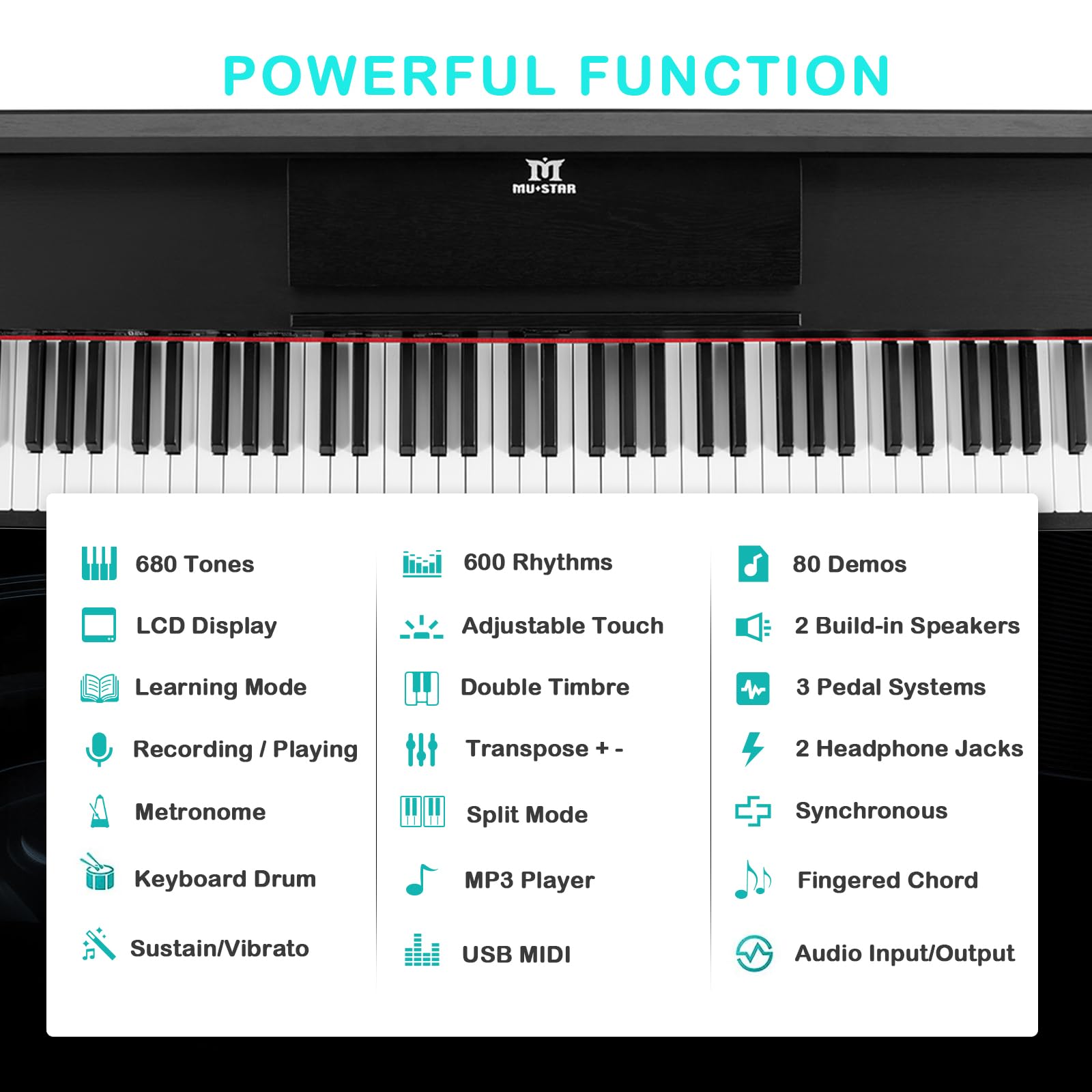 MUSTAR Digital Piano 88 Weighted Keys, Full Size 88 Key Piano Keyboard Semi Weighted, Home Electric Piano with Furniture Stand and Triple Pedal, Music Stand, USB MIDI, White