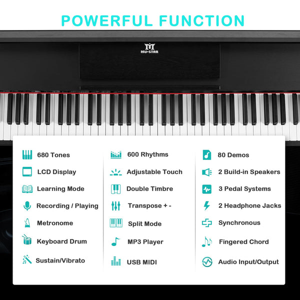 MUSTAR Digital Piano 88 Weighted Keys, Full Size 88 Key Piano Keyboard Semi Weighted, Home Electric Piano with Furniture Stand and Triple Pedal, Music Stand, USB MIDI, White