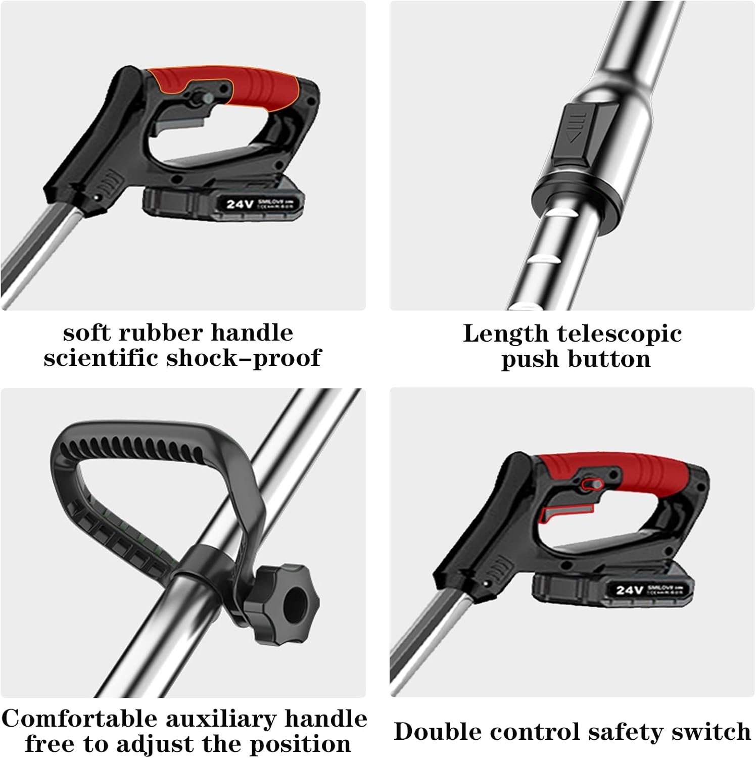 SMILOVII 24V Cordless Strimmer, Telescopic Lightweight Grass Trimmer with 6xMetal Blades & 10xPlastic Blades, 2 x 2000mAh Battery, Electric Garden Strimmer Grass Cutter for Lawn Edger Pruning Weed