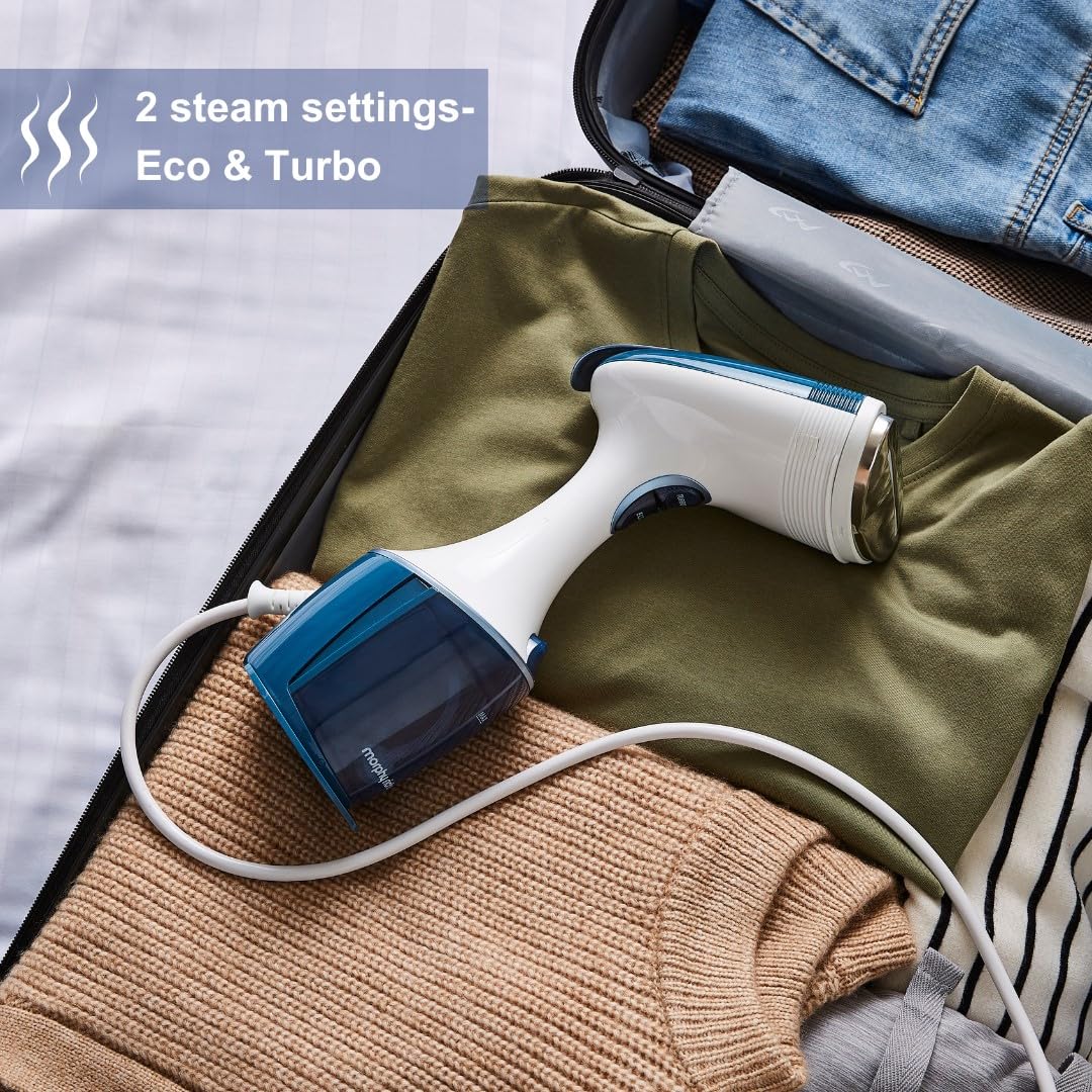 Morphy Richards Express Handheld Garment Steamer, Dual Steam Eco & Turbo, 35s Heat Up, No Ironing Board Needed, Kills Bacteria and Odours, Lint Brush