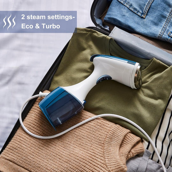 Morphy Richards Express Handheld Garment Steamer, Dual Steam Eco & Turbo, 35s Heat Up, No Ironing Board Needed, Kills Bacteria and Odours, Lint Brush