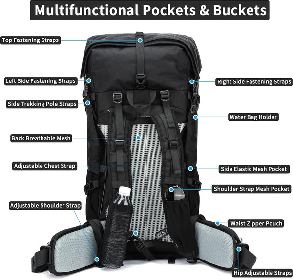 POWER KING 40L Expandable TO 50L Hiking Backpack,Upgraded X-PAC Scratch-proof Lightweight Large Rucksack for Mens Women, Outdoor Roll Top Camping Packsack, Fit for 15.6'' Laptop