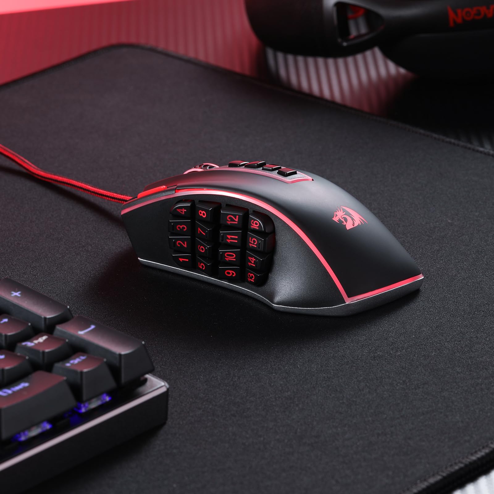 Redragon M990 MMO Gaming Mouse, 32000 DPI High Precision Wired RGB Gamer Mouse w/23 Programmable Buttons, 16 Side Macro Keys, Software Supports, Aluminum Base