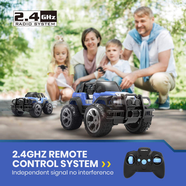 DEERC RC Cars Remote Control Car 1:14 Off Road Monster Truck,Metal Shell 4WD Dual Motors LED Headlight Rock Crawler,2.4Ghz All Terrain Hobby Truck with 2 Batteries for 90 Min Play,Boy Adult Gifts