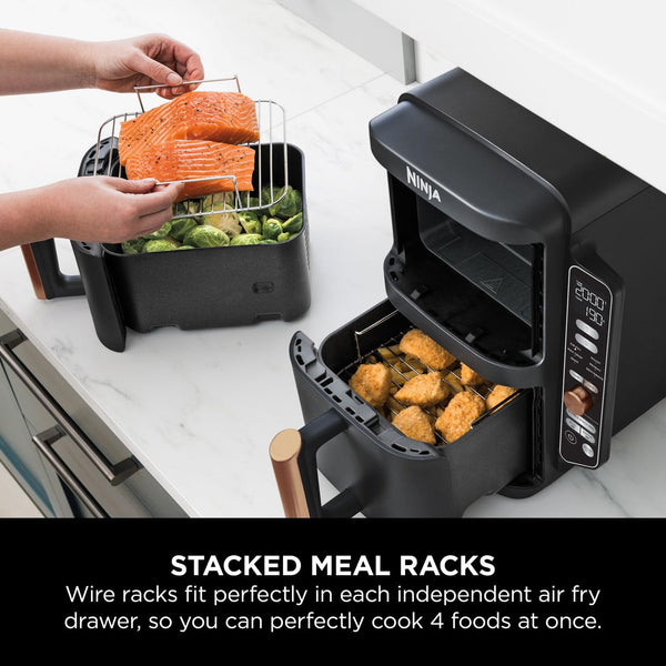 Ninja Double Stack XL Air Fryer, Vertical Dual Drawer AirFryer with 4 cooking levels, 2 Drawers and 2 Racks, Space Saving Design, 9.5L Capacity, 6 Cooking Functions, 8 Portions, Grey, SL400UK