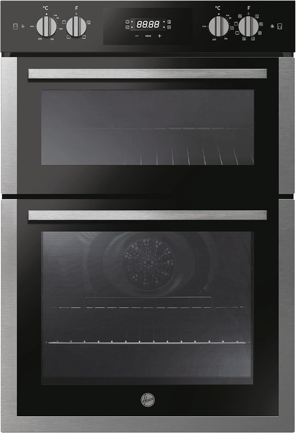 Hoover HO9DC3UB308BI 90cm BI Double oven, Multifunction main oven, Conventional top oven, Black Glass
