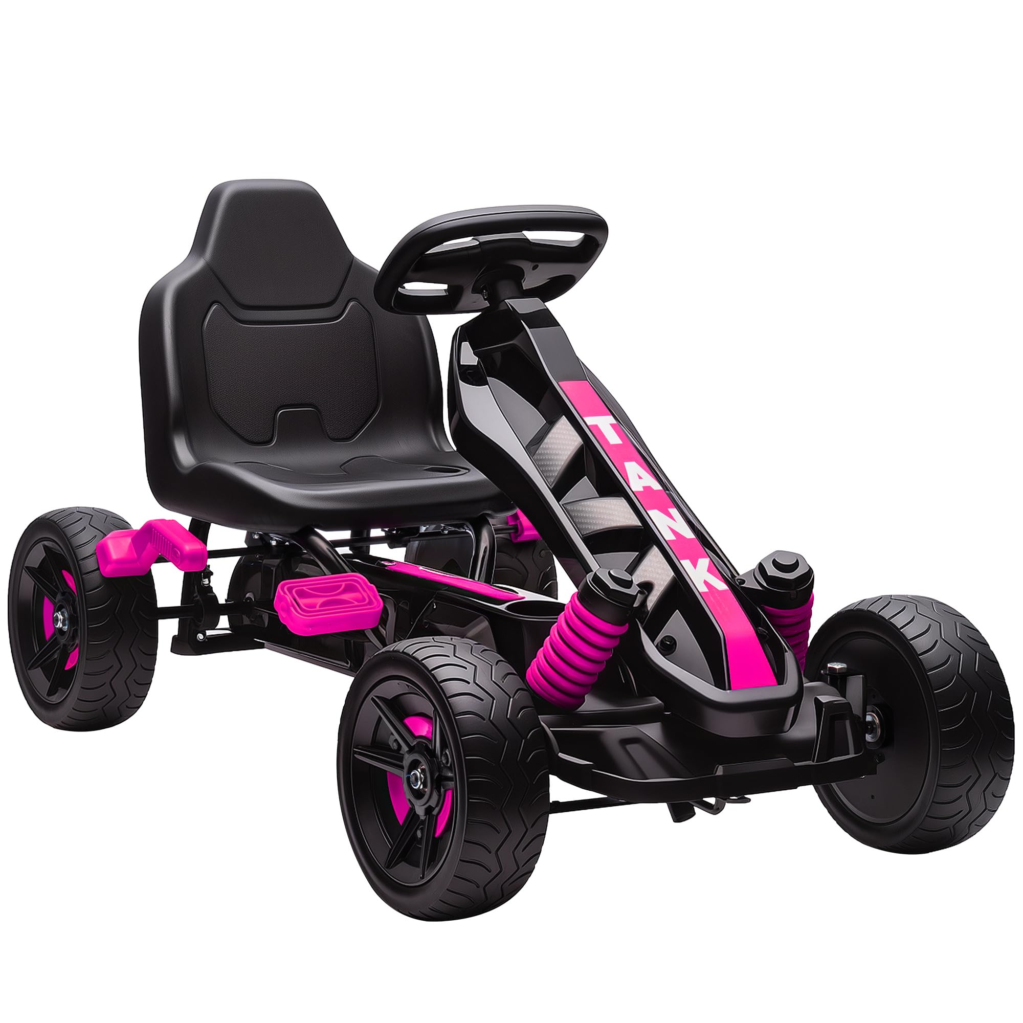 AIYAPLAY Pedal Go Kart, Ride on Racer with Freewheel System, Brake, Non-Slip EVA Wheels, Metal Frame, Go Kart for Kids Ages 3-6 Years, Pink