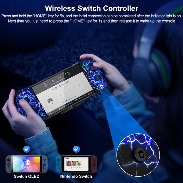 HASACOOL Switch Controller for Nintendo Switch/OLED, Handheld One-Piece Joycon Controllers with RGB Lights, TURBO, Vibration, Back Button