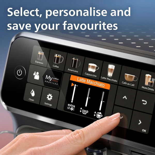 PHILIPS 5400 Series Bean to Cup Coffee Machine – 12 Coffee Varieties, LatteGo Milk Frother, Fastest-to-Clean, Ceramic Grinder, Fully Automatic Espresso & Cappuccino maker – Black, Silver (EP5446/70)