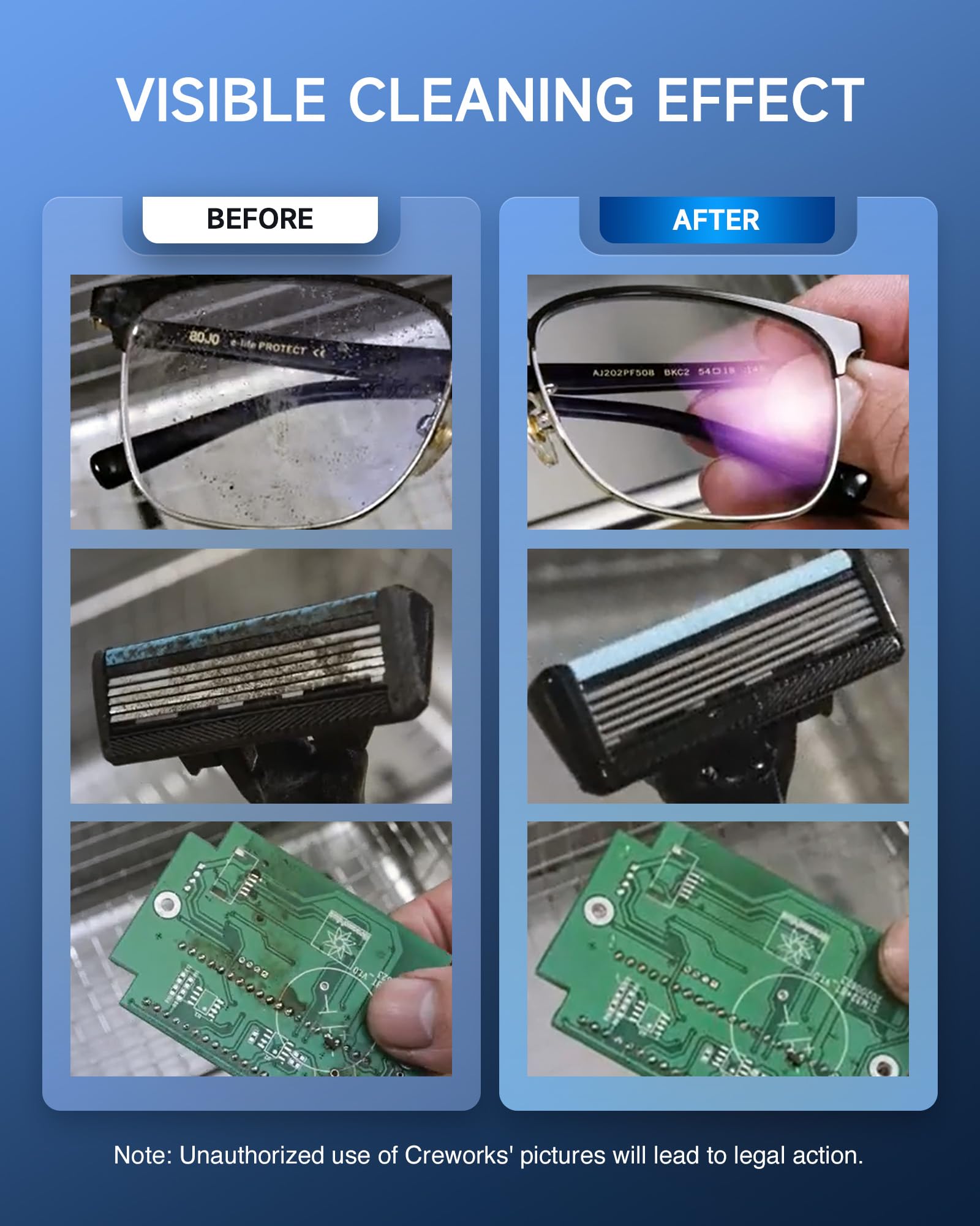 CREWORKS 6L Digital Ultrasonic Cleaner, 1.6 gal. Ultrasonic Cleaning Machine with Degas & Gentle Modes, 180W Professional Ultrasound Cleaner with 300W Heater and Timer for Glasses