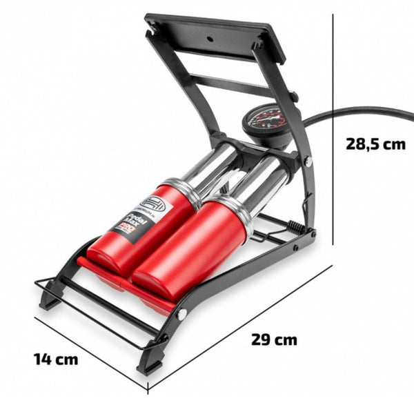 HEYNER Premium Double Barrel Foot Air Pump With Manometer 10 Bar 140PSI Pedalmax? 225000