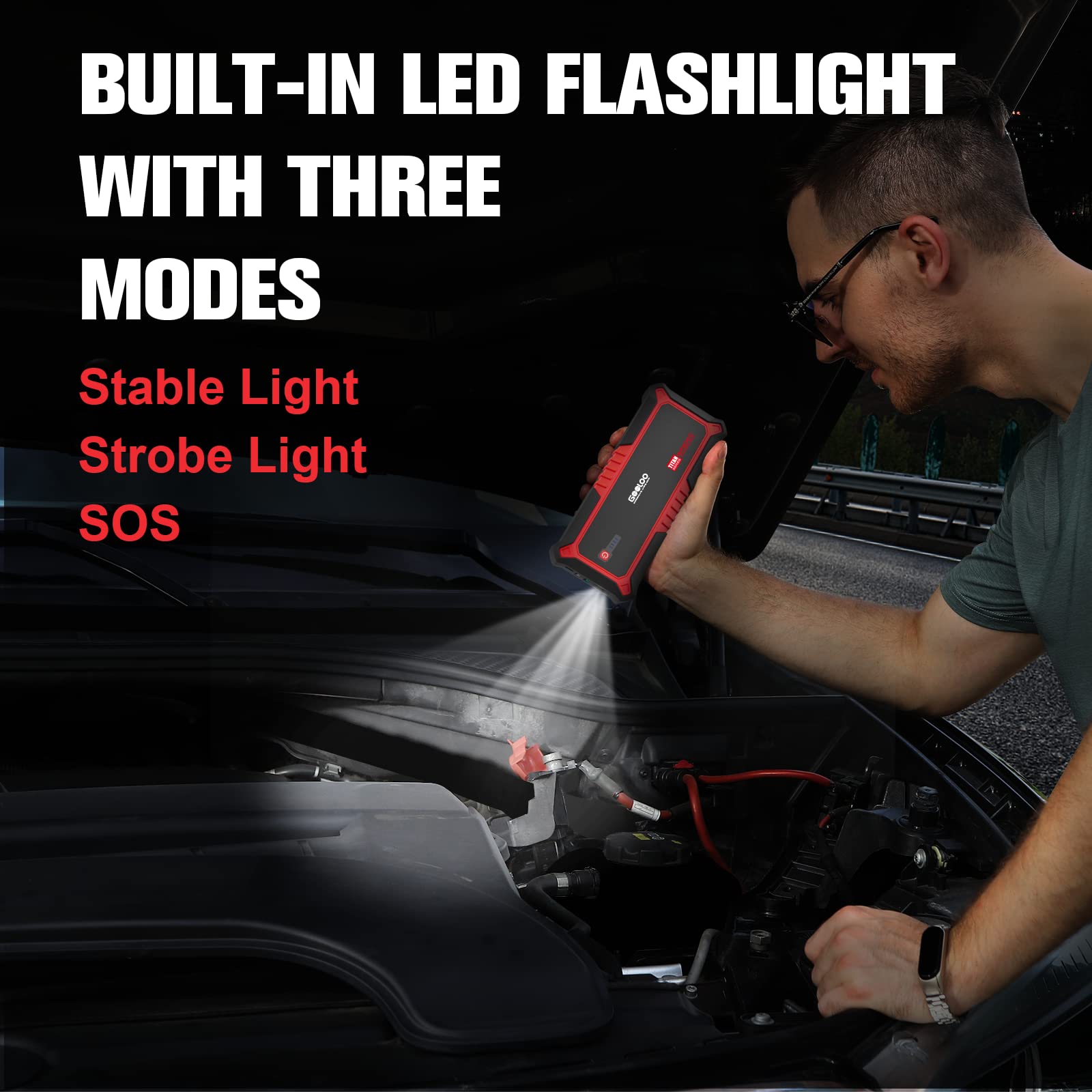 GOOLOO 1500A Jump Starter Power Pack, Car Battery Booster Jump Starter for 12V Vehicle(Up to 6.0L Gas,4.0L Diesel), Jump Pack and Jump Starters, With Smart Jumper and LED Torch