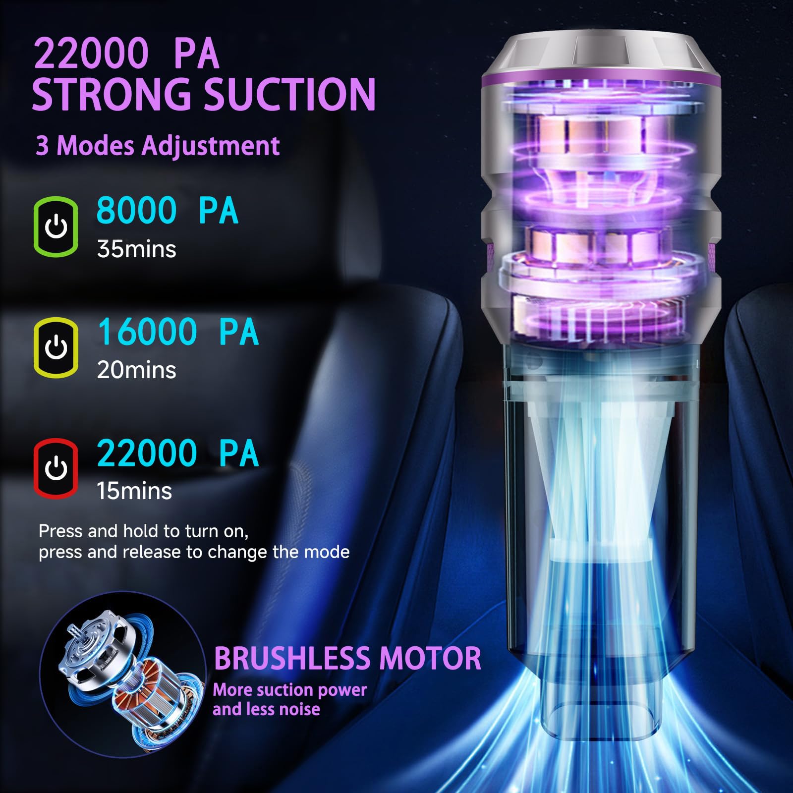 Lyiazsoy Car Vacuum Cleaner,22000PA High Power Mini Vacuum Cleaner,Rechargeable Handheld Vacuum,Portable Cordless Compressed Air Duster Air Blower for Car Home (Gold black)