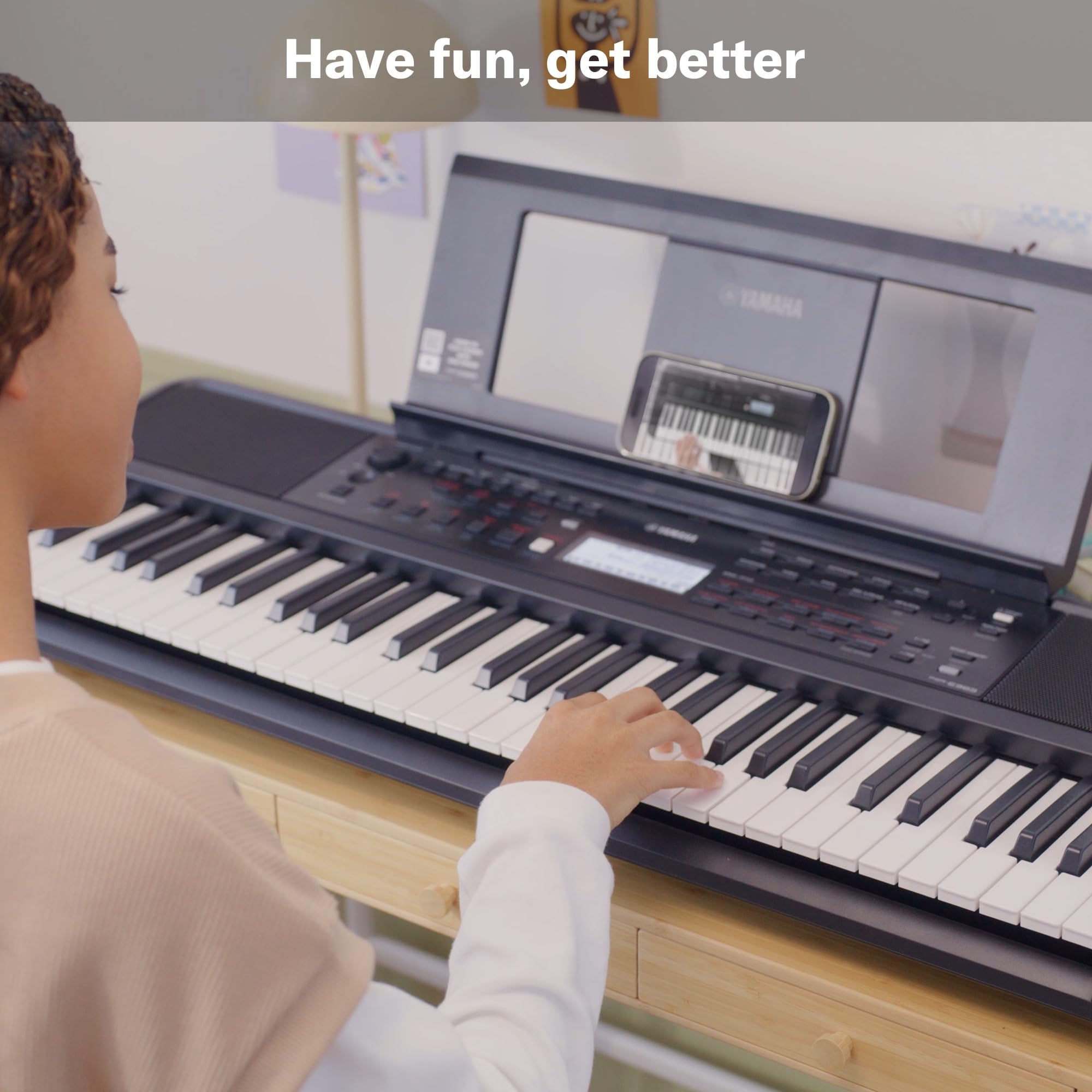 Yamaha PSR-E383 Portable Keyboard for Beginners, 650 Authentic Instrument Voices and Touch-Sensitive Keys with 48-Note Polyphony, Includes 2 Online Lessons with Yamaha Music School Teacher