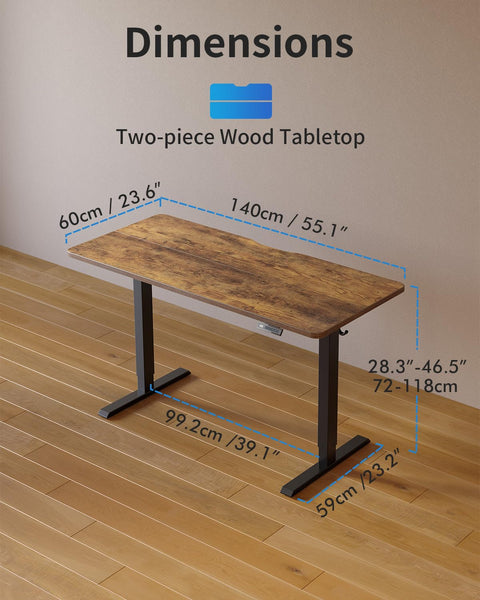 FEZIBO Height Adjustable Electric Standing Desk, 120 * 60 cm Stand up Table, Sit Stand Home Office Desk with Splice Board, White Frame/Maple Top