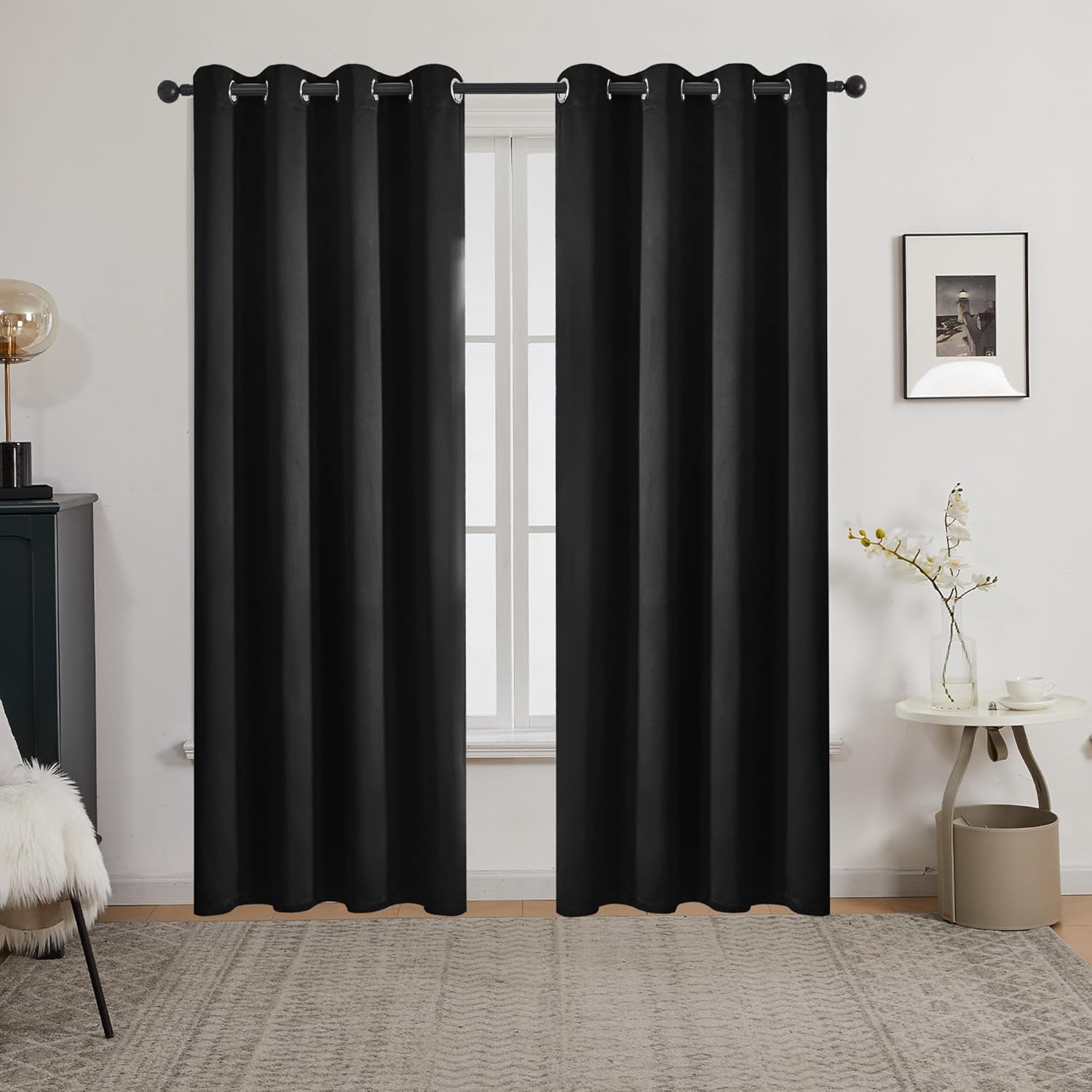 Deconovo Blackout Curtains Eyelet Super Soft Thermal Insulated Ring Top Blackout Curtains for Nursery 46 x 54 Drop Inch Dark Grey 2 Panels