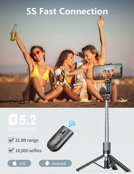 Selfie Stick Tripod with 2 Fill Lights, 45'' Extra Long Phone Tripod with Detachable Remote, Compatible with iPhone, Samsung, Smartphones