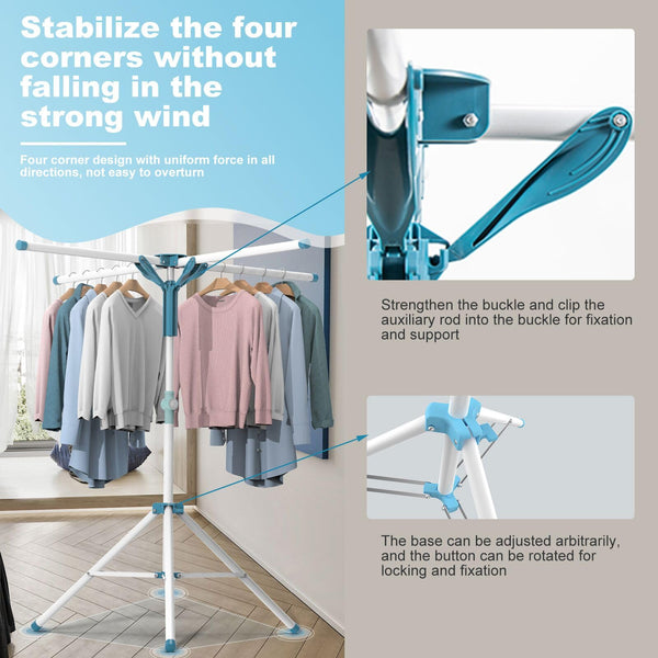 AISIR Clothes Airer Clothes Drying Rack Indoor Outdoor, Clothes Horse Laundry Racks Foldable with 4 Arms for Hangers, Adjustable Height 110-180cm.