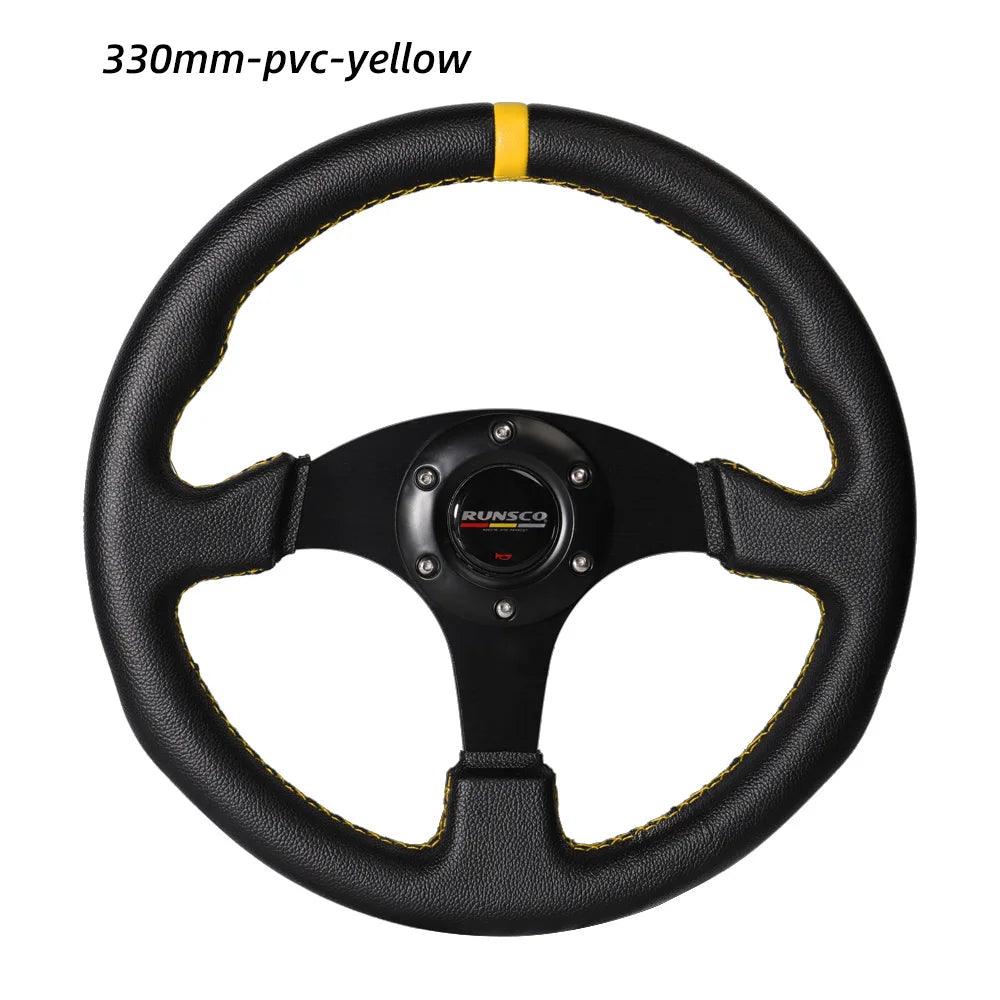 330mm/13 Inch Flat Steering Wheel Aluminium+PVC Drift Simulation Racing Game Steering Wheel Universal