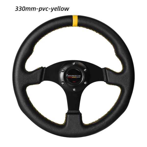 330mm/13 Inch Flat Steering Wheel Aluminium+PVC Drift Simulation Racing Game Steering Wheel Universal