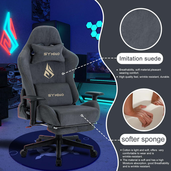 Symino Gaming Chair, Computer Chair with Footrest, Headrest and Lumbar Support, Ergonomic PC Chair, Height Adjustable Rotating Task Chairs, Blue