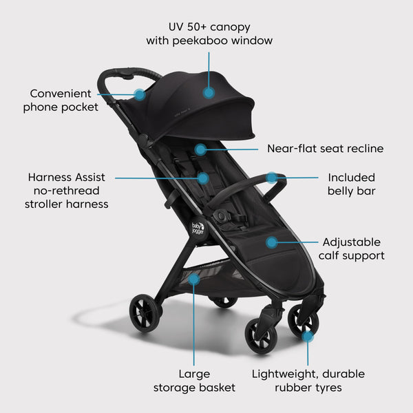 Baby Jogger City Tour 2 Travel Stroller | Ultra-Lightweight, Foldable & Compact Pushchair Buggy | Shadow Grey