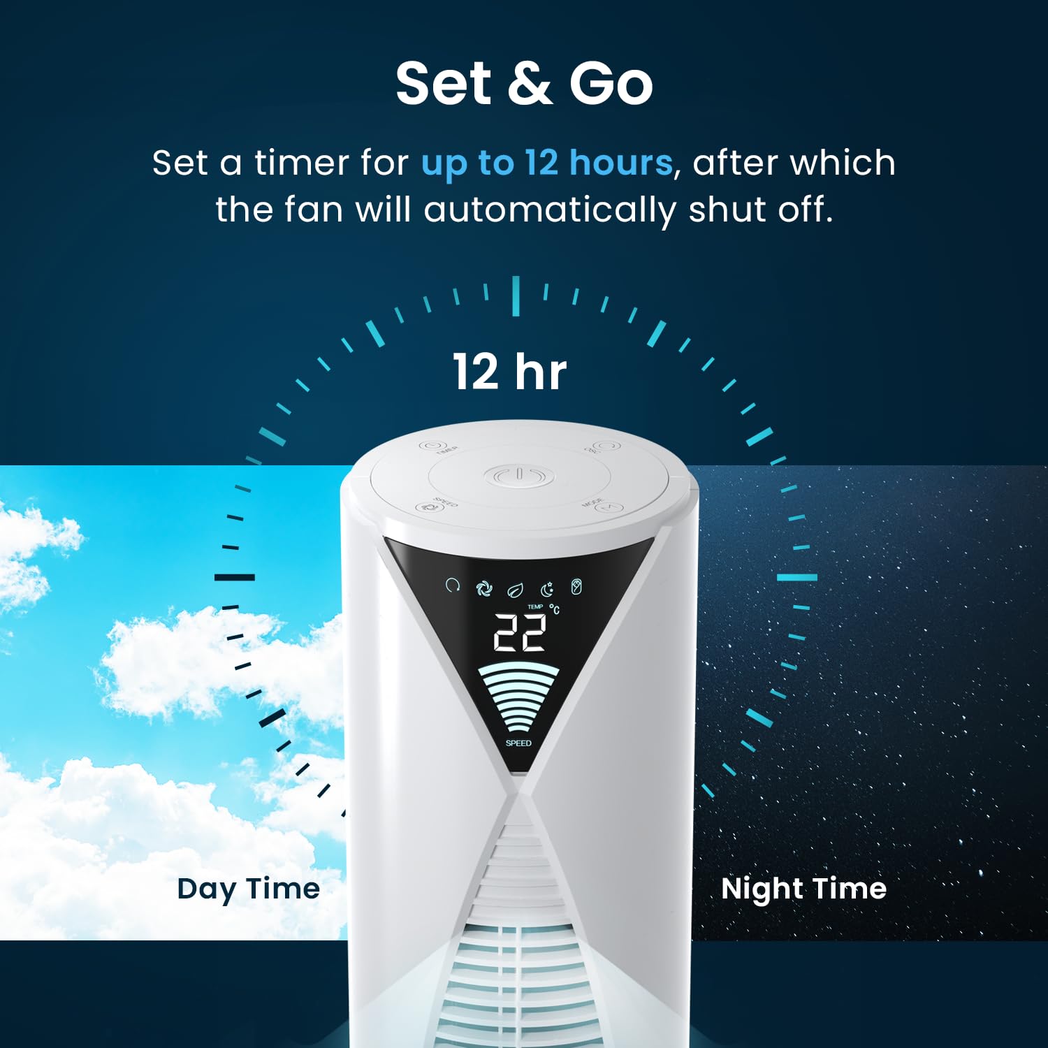 Pro Breeze Bladeless Tower Fan Quiet & Portable with Remote Control, 90° Oscillation, 15h Timer, 4 Modes, 3 Speeds - Powerful Electric 45W Motor Standing Air Circulator for Bedroom & Office