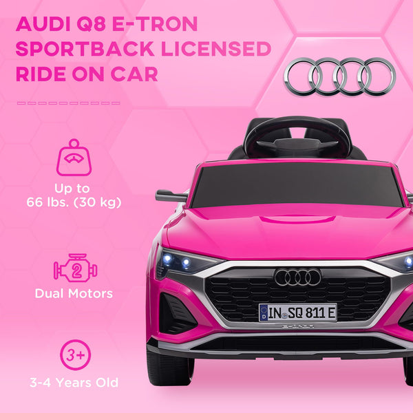 AIYAPLAY Audi Q8 E-tron Licensed Electric Car for Kids, 12V Electric Ride on Sportback Design with Remote Control, 4 Suspension Wheels, LED Headlamps, Music, Horn, for Ages 3-4 - Grey