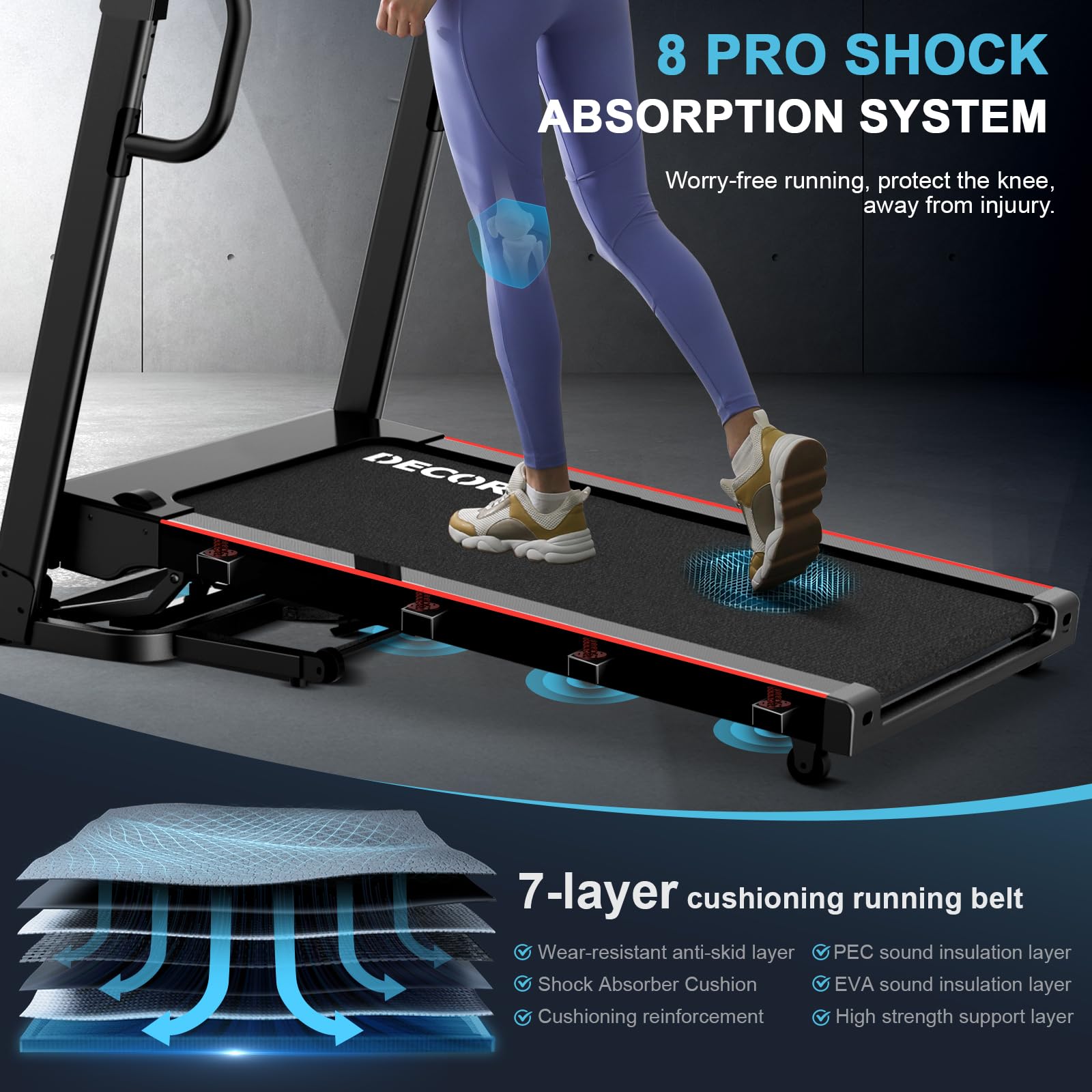 Decorcn Folding Treadmill for Home, 4.5HP, 20 Auto Incline, 1km/h-16km/h, 150KG limited, Running Machine for Heavy People with LED, Bluetooth Speakers, Silent Walking Pad