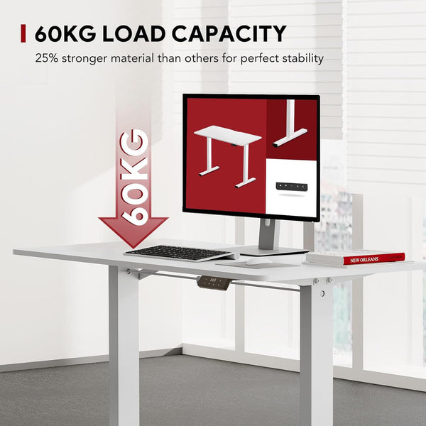 SANODESK QS1+140 * 60 Electric Standing Desk Height Adjustable Standing Desk With Memory Smart Panel Sit Stand Table With Hooks and Cupholder for Home Office （Black Frame+ Black Desktop）