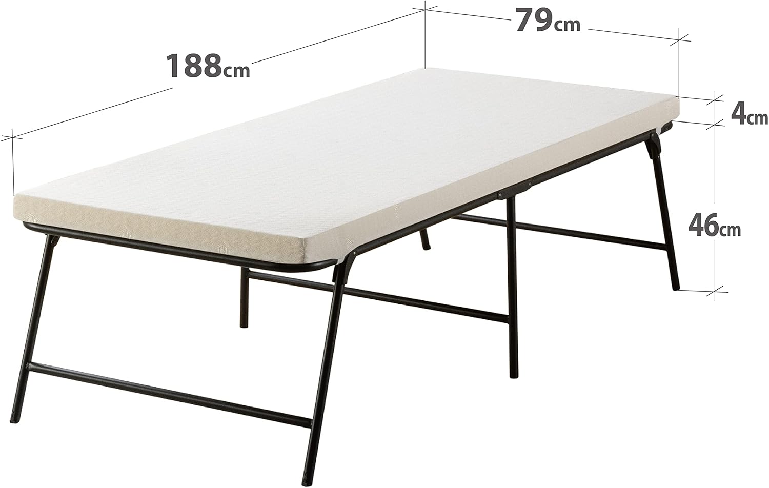 Zinus Single Folding Guest Bed frame with Foam Mattress 80x190 cm - 46 cm Height with Underbed storage - Metal Folding Guest Bed frame and Guest Mattress - Black