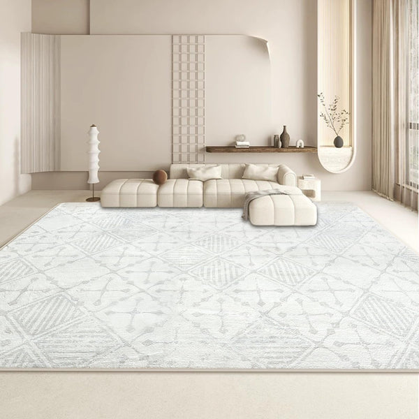Leesentec Rugs Living Room Extra Large Rug 200x300cm Cream Grey White Abstract Modern Geometrical Short Pile Rugs Easy Care Soft Non-slip Carpet
