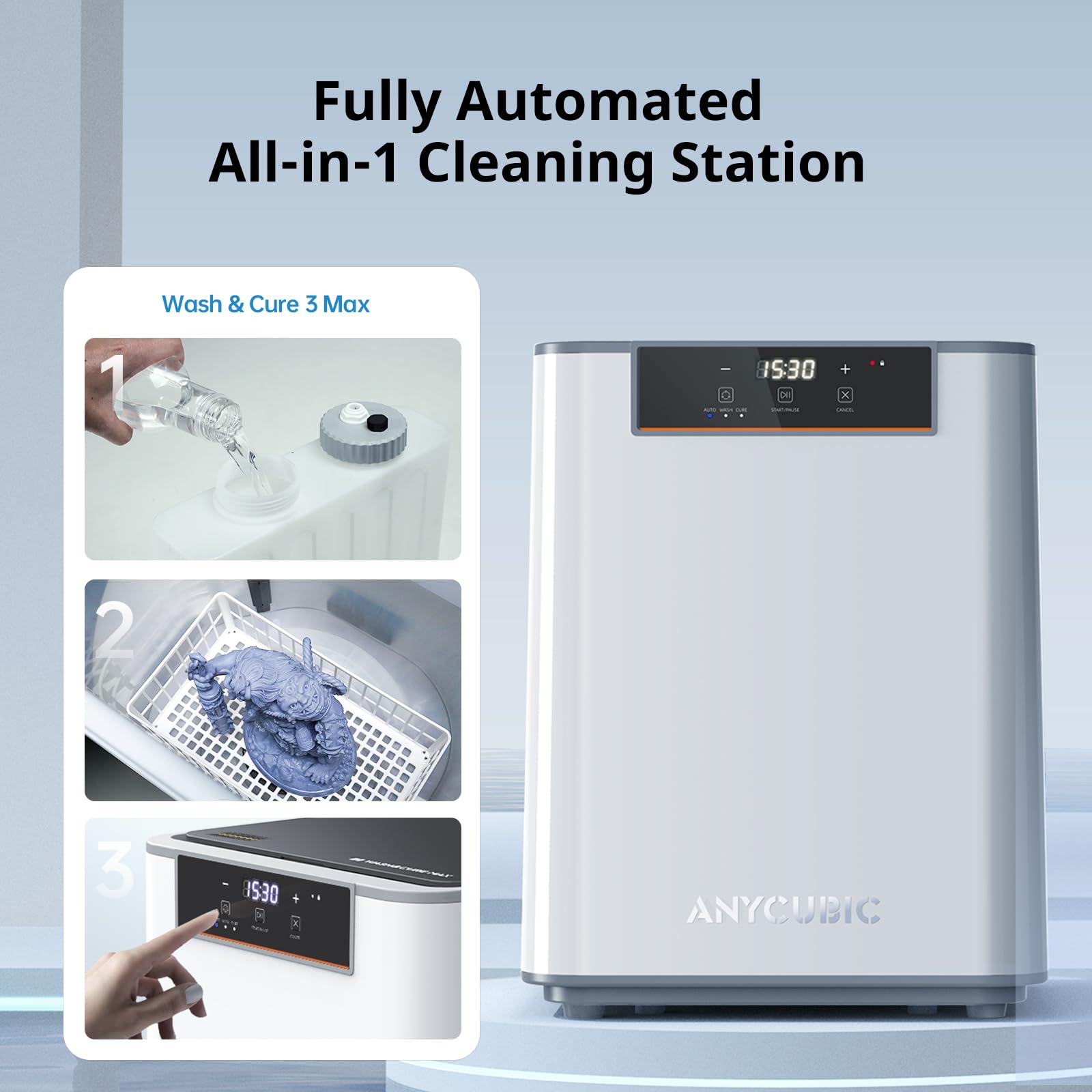 ANYCUBIC 3D Printer Wash and Cure 3 Plus, Larger 2 in 1 Wash Cure Machine for ANYCUBIC Photon Mono 6Ks Mars with Gooseneck Lights, IPA-Saving & Efficient Curing, Washing Size 8.97” x 5.04” x 10.24”