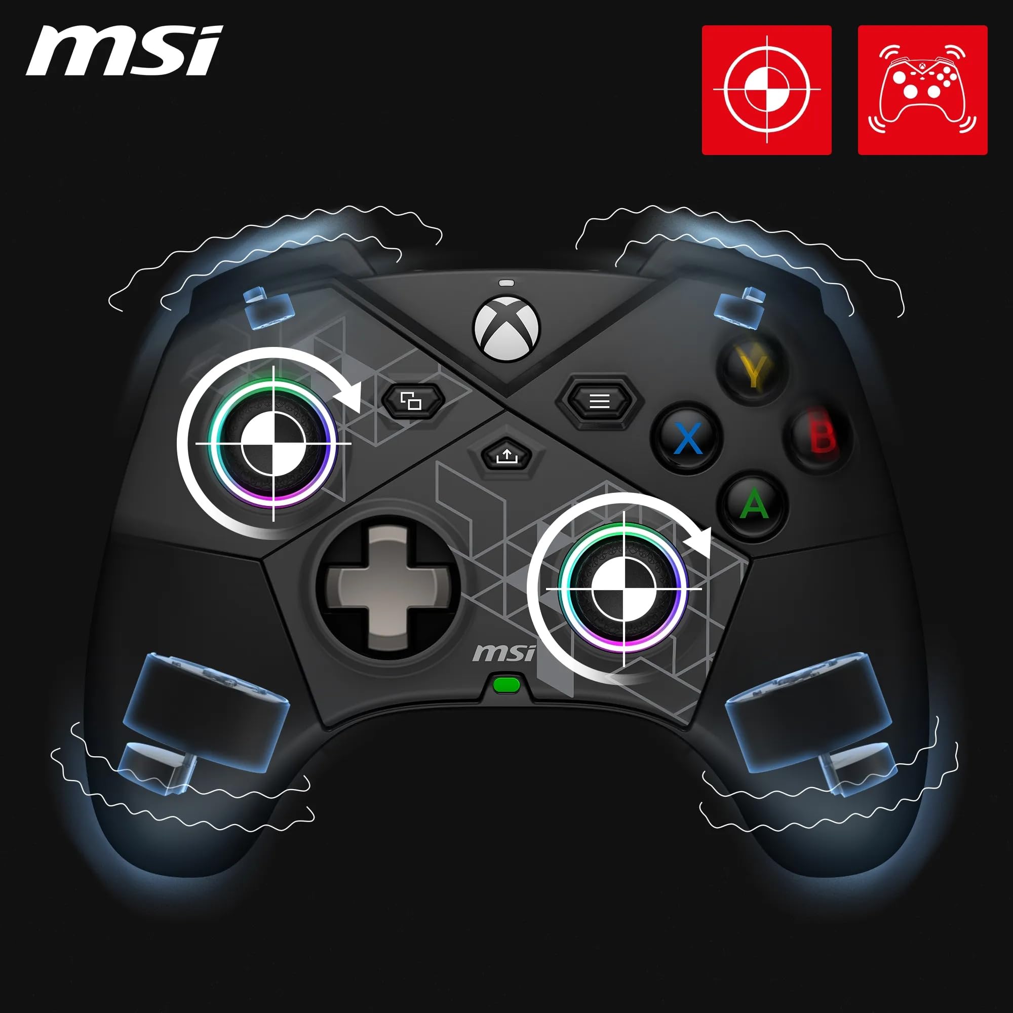 MSI FORCE GC20 V2 WHITE Wired PC Gamepad Controller - Interchangeable D-Pad Covers, Dual Vibration Motors, USB 2.0 - Wired