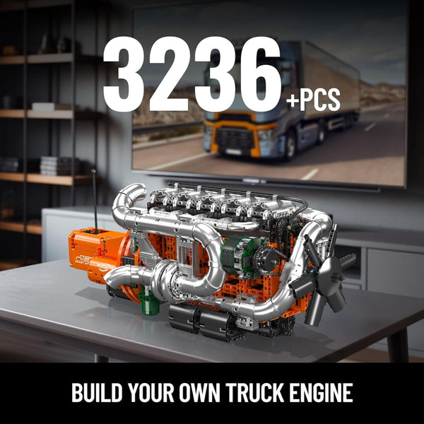 Mould King 10200 Truck Engine Building Blocks Toys Sets, MOC Engine Model with Battery Motor and Gearbox, Collectible Construction Kit Gift for Adults (3070+ Pieces)