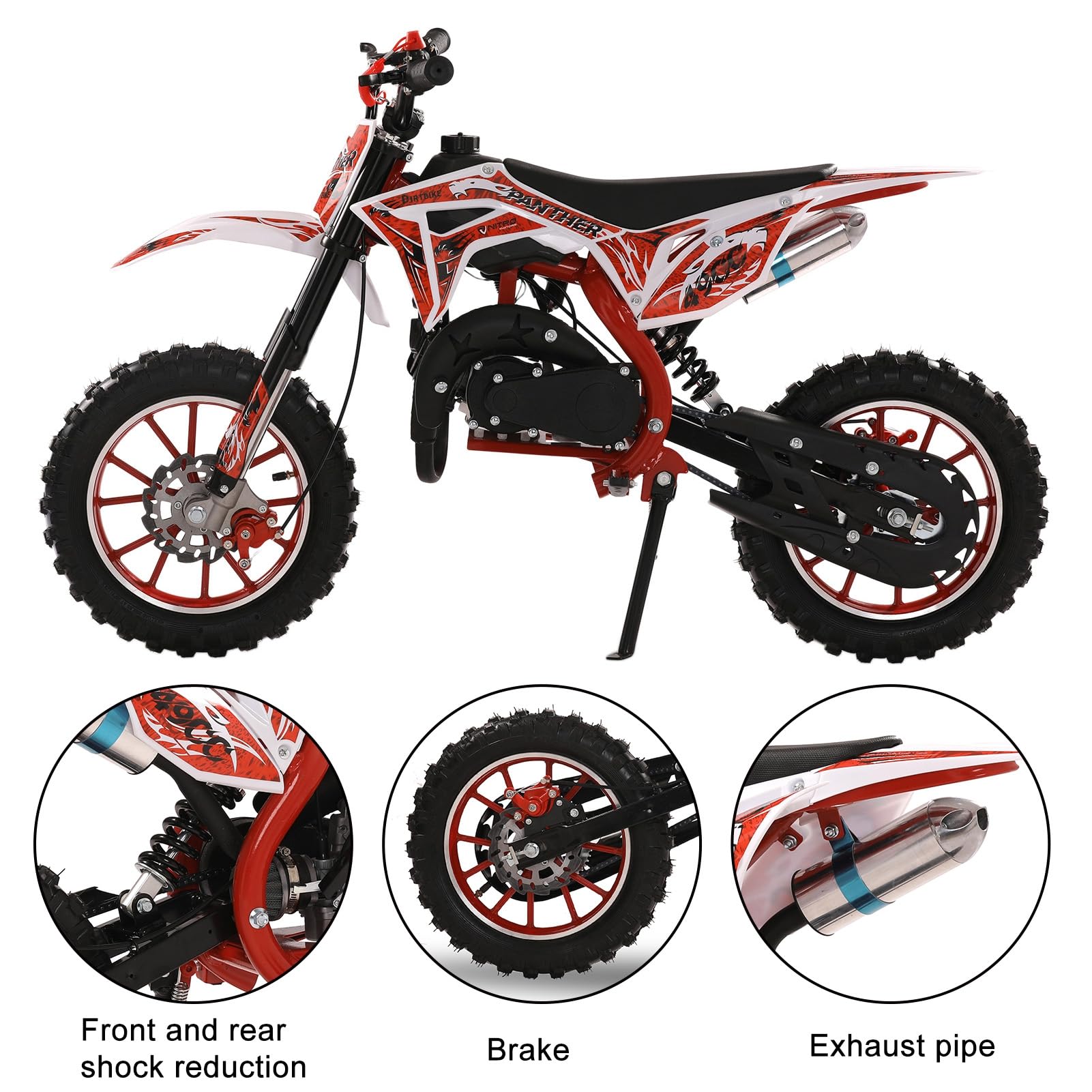gihusrzx 50cc Dirt Bike for Adults & Kids, 2-Stroke Mini Bike Gas Powered Off Road Trail Motorcycles with Speeds up to 25 MPH, 330IBS Motorbike for Uphill and Off-Road Conditions for Youth Riders Red