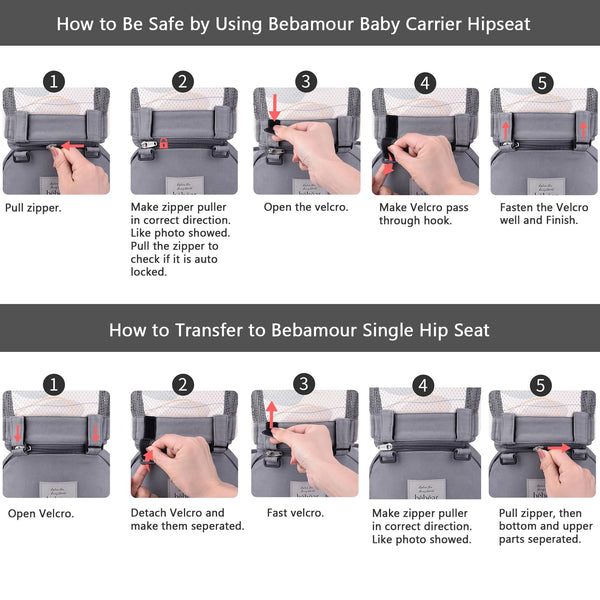 Bebamour Baby Carrier Newborn to Toddler Baby Carrier Hipseat 0-36Months with Head Hood, 3 PCS Teething Pads, Waist Extender, Grey