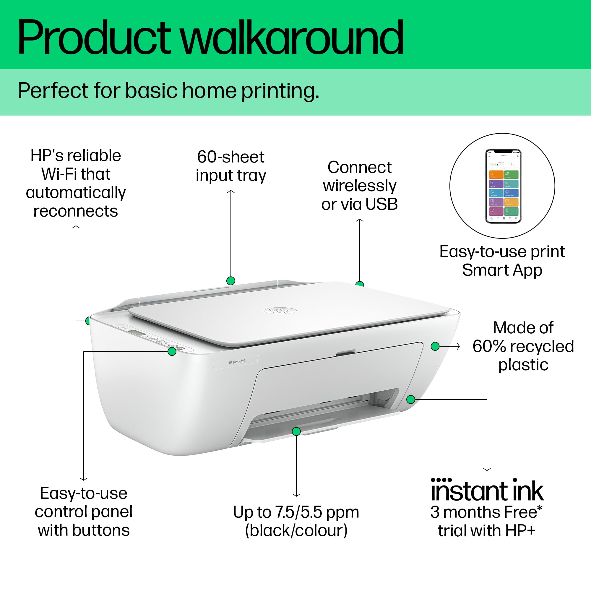 HP DeskJet 2820e All in One Printer | Perfect for Home | Colour | Wireless | Print, Scan & Copy | 5 Months of Instant Ink limited time only | Easy Setup & Reliable Wi-Fi| Cement