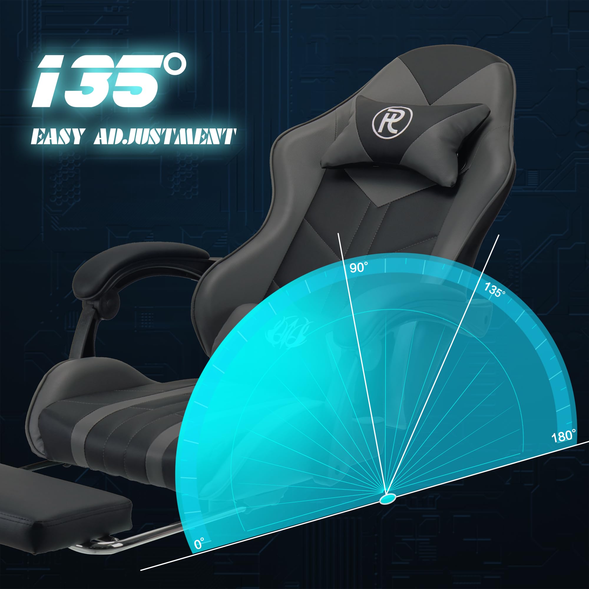 Play haha.Ergonomic reclining seat with footrest adjustable headrest and lumbar cushion high back support padded armrests PU leather finish for gaming home or office use