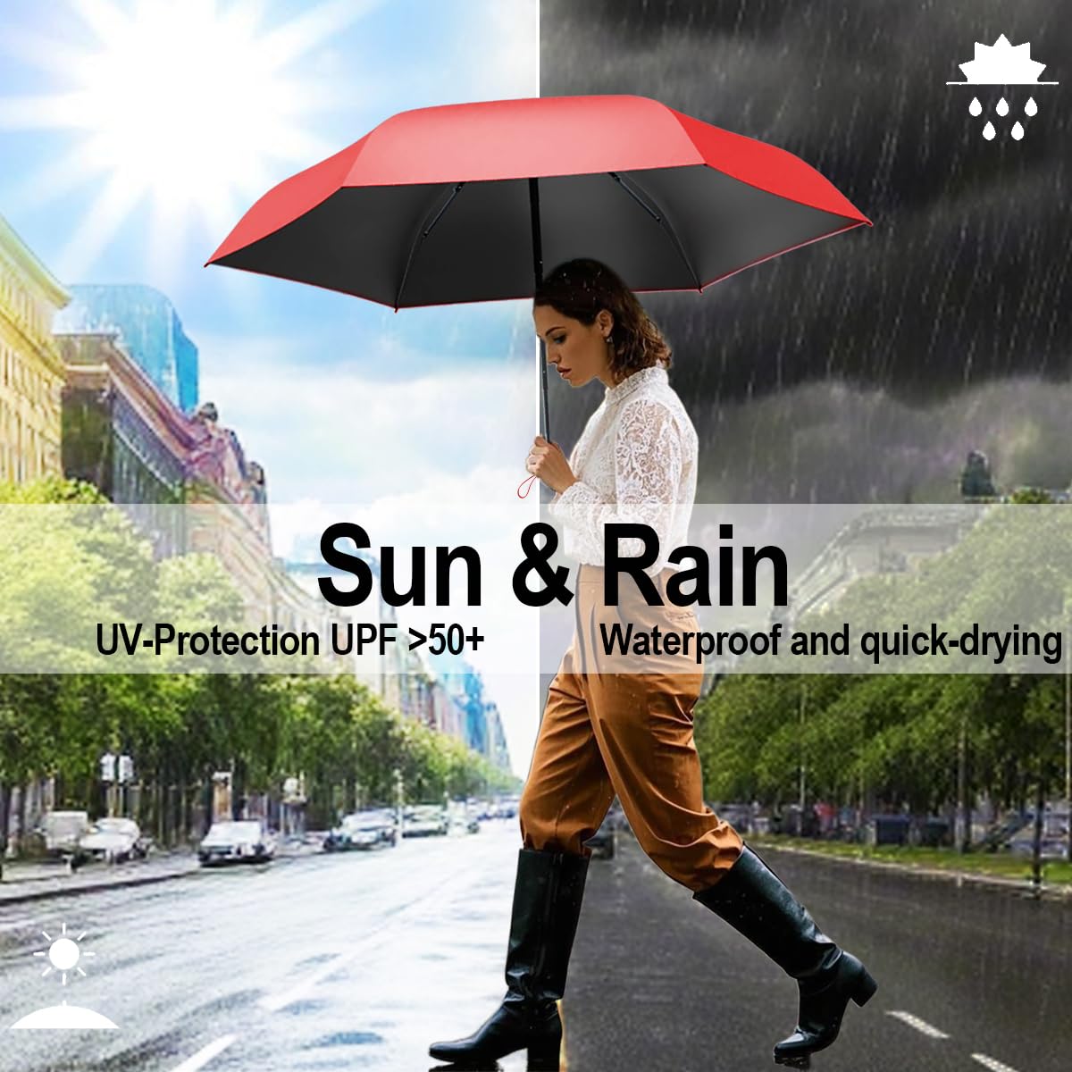Windproof Mini Travel Folding Umbrella - UPF 50+ Sun & Rain Protection, Small Compact Lightweight Design Fits in Pocket or Bag, Eco-Friendly Fabric Wallet Umbrella for Commuter, Men Women Boys Girls