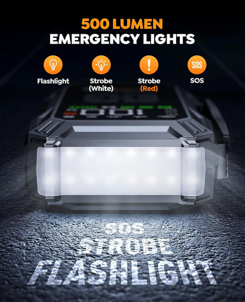 Jump Starter Power Pack with Air Compressor, YaberAuto 6000A Portable Car Battery Booster (All Petrol/10L Diesel), 12V Car Jump Starter Power Bank with Jump Leads, LCD Screen, Emergency Light