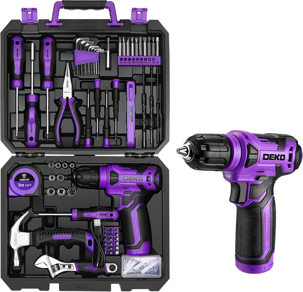 Tool Kit: DEKO Drill Set with Cordless Drill, Tool Kit Set Box, DIY Hand Tools for Men and Home, with 8V Electric Drills Blue,126 Pieces