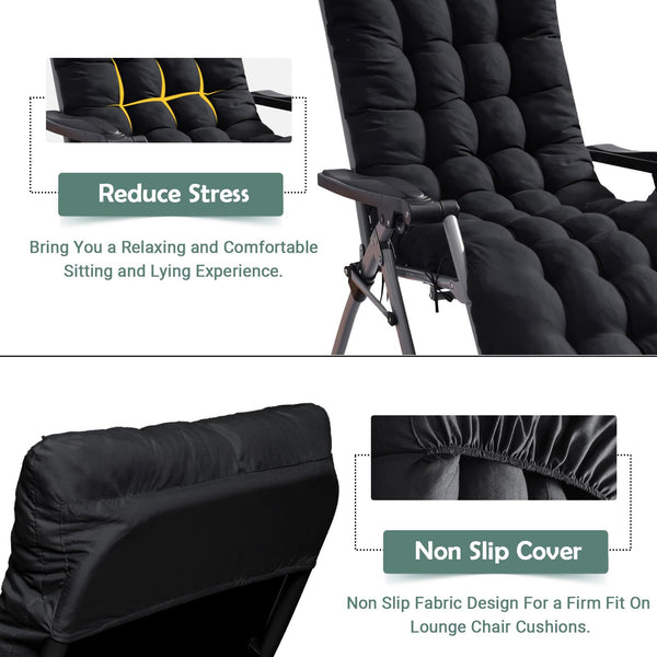 High Back Sun Lounger Replacement Cushion: 170x53 cm Padded Soft Non Slip Ties Outdoor Indoor Use for Reclining Garden Chair Patio Beach Porch Furniture