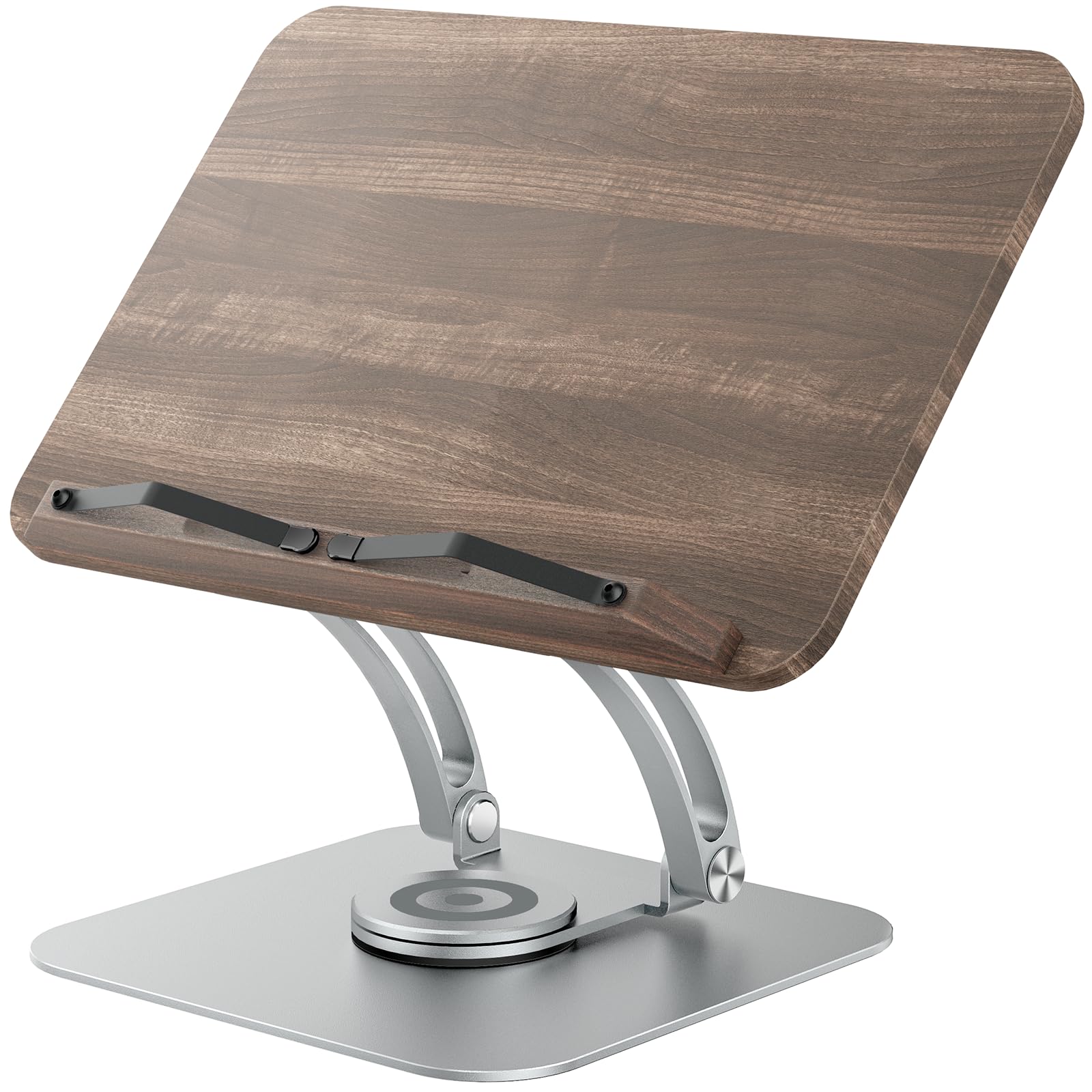 Tounee Book Stand for Reading, Adjustable Book Holder with 360 Swivel Base, Foldable Cookbook Stand Recipe Book Holder with Elastic Page Clips for