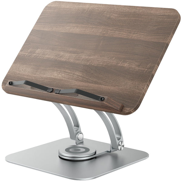 Tounee Book Stand for Reading, Adjustable Book Holder with 360 Swivel Base, Foldable Cookbook Stand Recipe Book Holder with Elastic Page Clips for