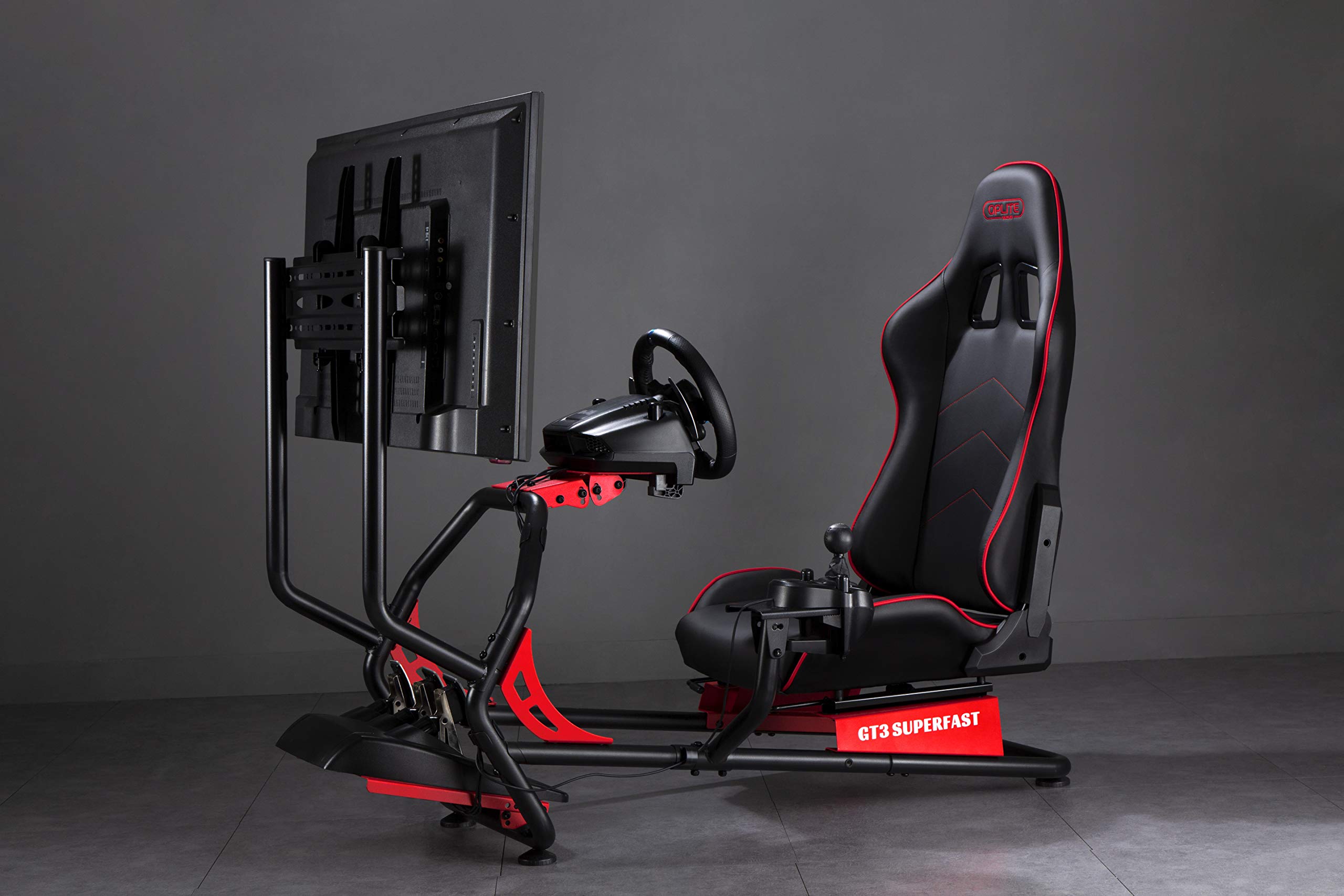 OPLITE GT3 SUPERFAST Simulator Cockpit Racing Sim Bucket Seat and Chassis Frame for Logitech and Thrustmaster Steering Wheel Pedals & Screen