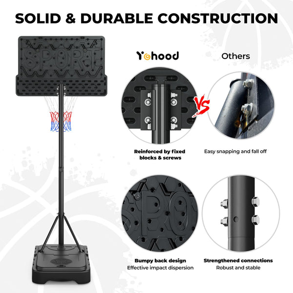 Basketball Hoop Outdoor, Yohood Basketball Hoop and Stand Portable Adjustable Height Net Set System on Wheels Sturdy Backboard for Game Park Garden Indoor
