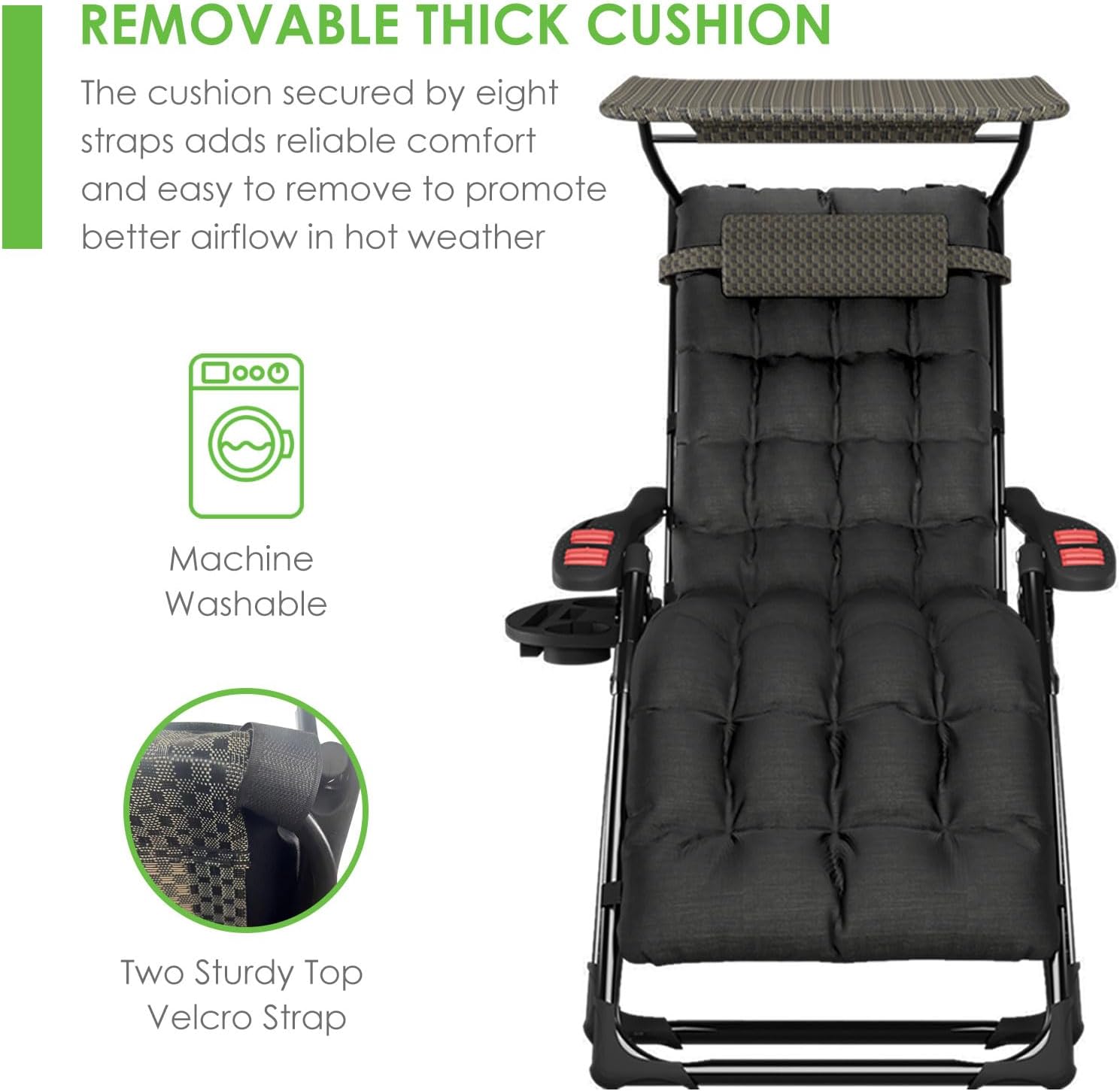 ATORPOK SHOP Zero Gravity Chair with Canopy Shade, Patio Folding Lounge Recliners, Anti Gravity Chair Lawn Patio with Cup Holder Accessory for Garden Beach Camping