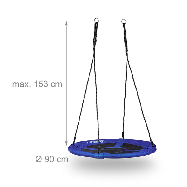 Relaxdays Round Nest Swing, Enclosed Seat, Up to 100 kg, Outdoor, HxWxD: 153 x 90 x 90 cm, Plate Swing, Dark Blue