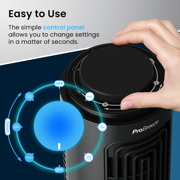 Pro Breeze Bladeless Tower Fan Quiet & Portable with Remote Control, 90° Oscillation, 15h Timer, 4 Modes, 3 Speeds - Powerful Electric 45W Motor Standing Air Circulator for Bedroom & Office